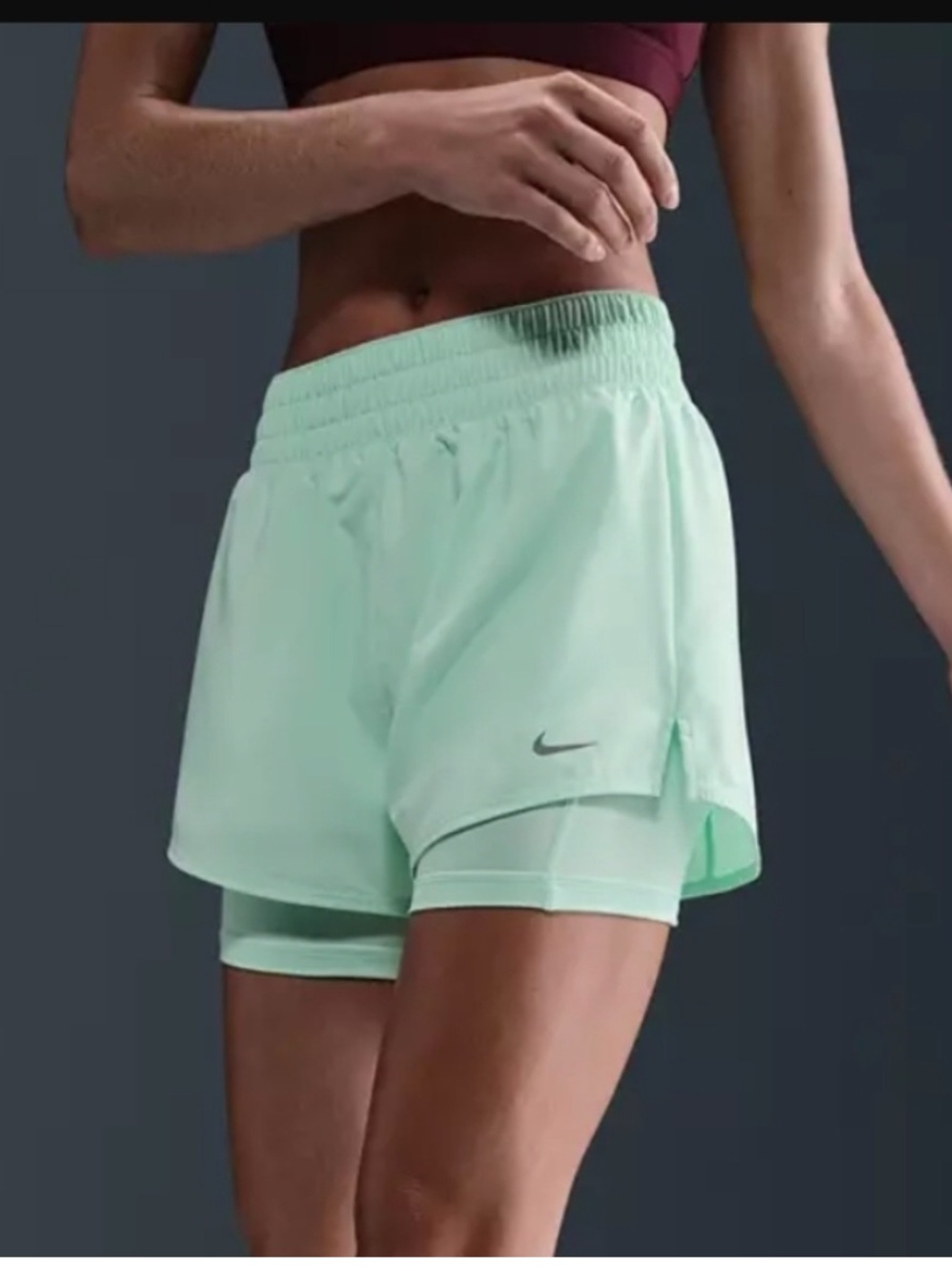 Nike One Mint Green Dri-FIT High-Waisted 3" 2-in-1 Athletic Shorts size M
